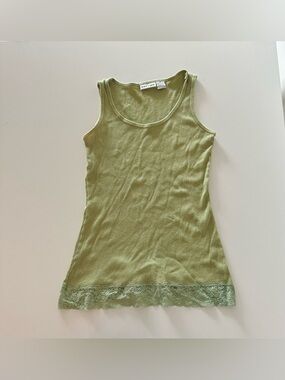 READ Vintage Y2K Energie Green Lace Trim Hem Ribbed Tank Top Basic Preppy M